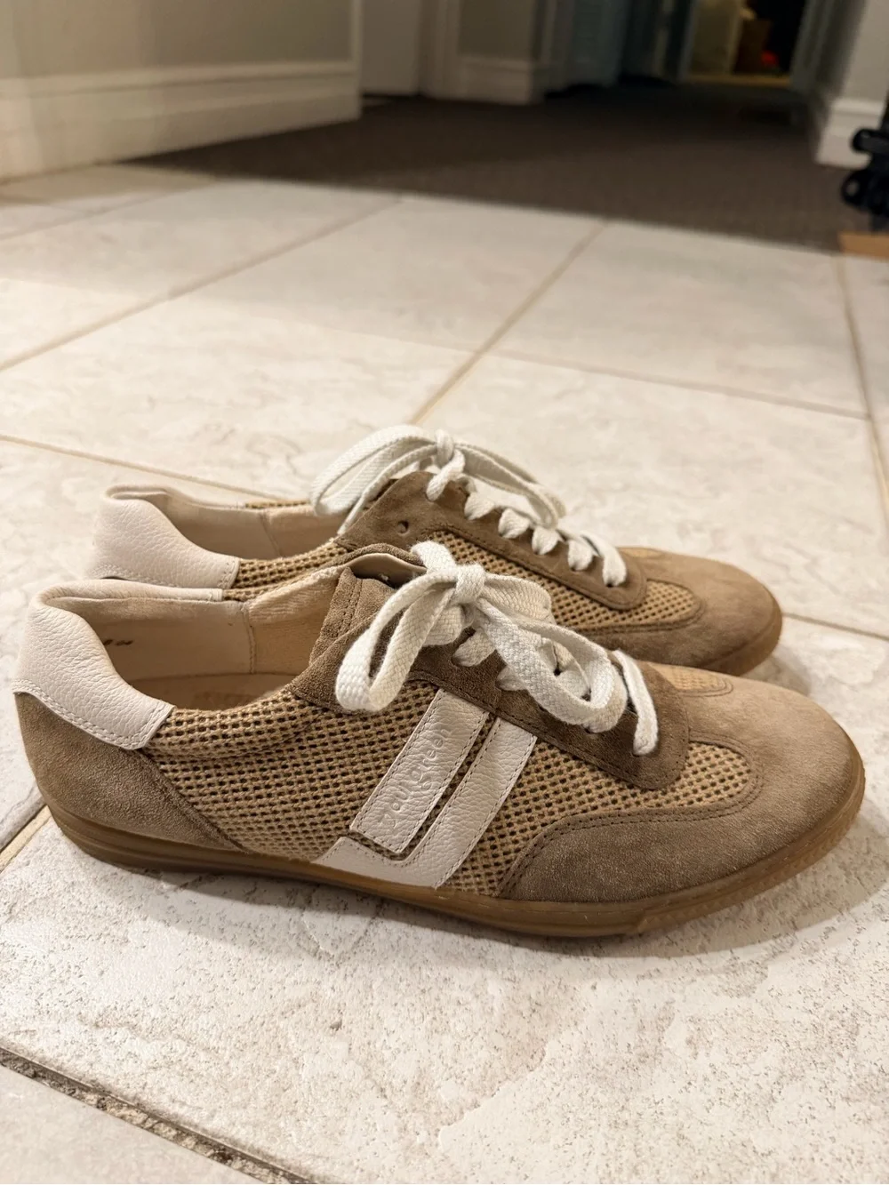 Paul Green Women's Suede & Mesh Sneaker in Tan and White